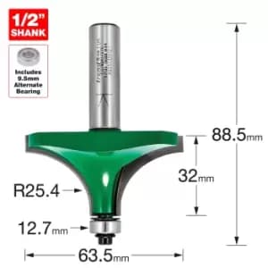 Trend CraftPro Bearing Guided Round Over and Ovolo Router Cutter 63.5mm 32mm 1/2"