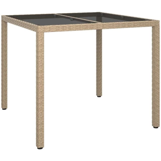 VIDAXL Garden Table 90x90x75cm Tempered Glass and Poly Rattan Beige Vidaxl 8720286666395