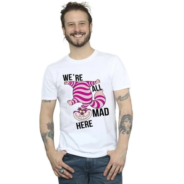 Disney Men Alice In Wonderland All Mad Here T-Shirt in White Size: Small White S Male 5063283641310