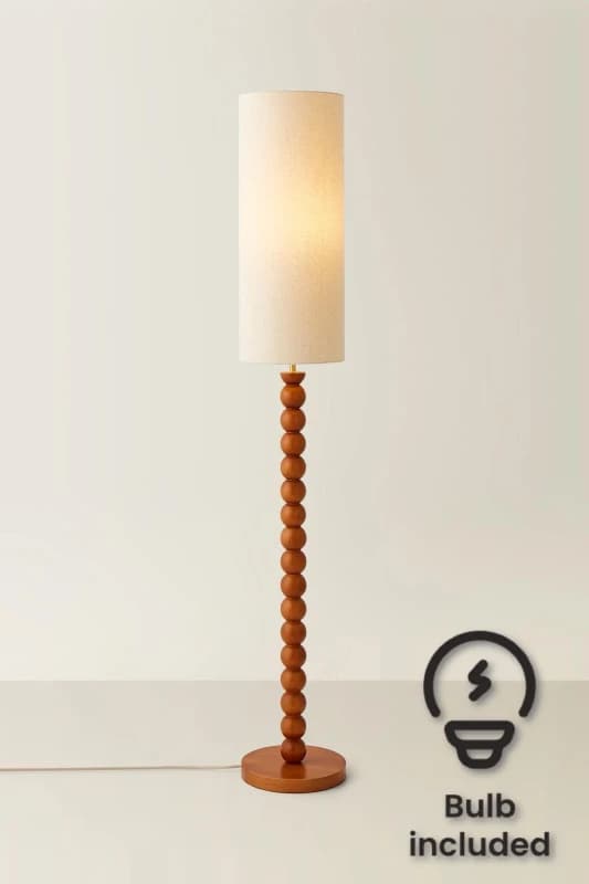 ValueLights ValueLights Wyatt Natural Linen Tall Lamp Shade Walnut Wood Bobbin Floor Lamp with LED Bulb Natural One Size Unisex 5059406066597