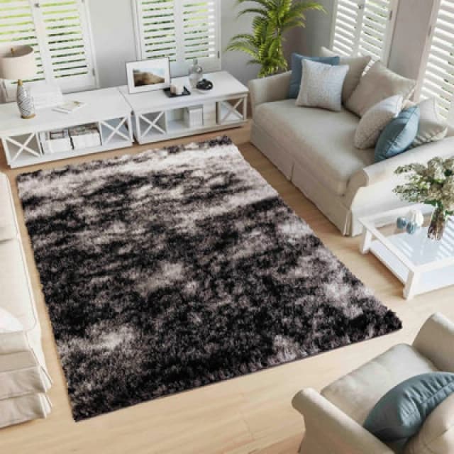 Modern Soft Two Tone Shimmer Shaggy Area Rugs Dark Grey 80X150 Cm
