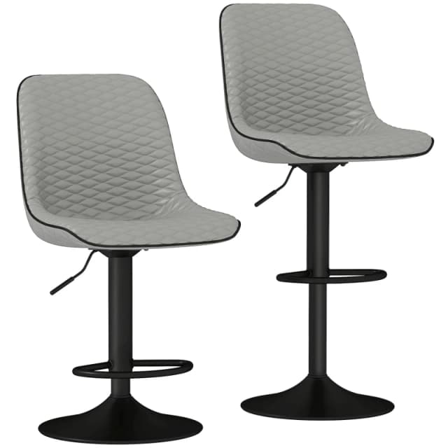 HOMCOM Set of 2 Bar Stools - Adjustable Swivel Breakfast Barstools - Grey TJ Hughes 5063603225725