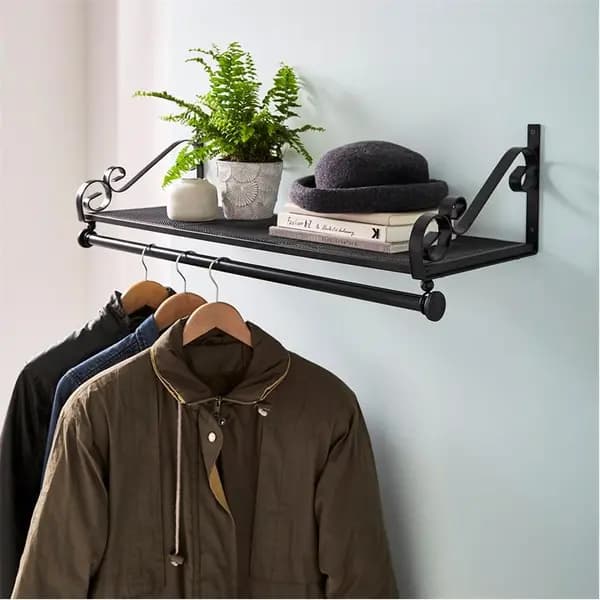 Studio Heavy Duty Wall Mounted Clothes Rail & Shelf - Black 82x30x27cm