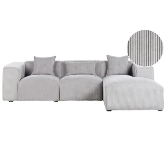 Beliani Corner Sofa 3 Seater Dolva Corduroy Light Grey Left Hand