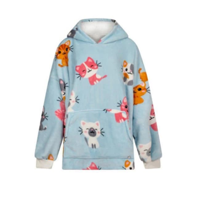Urban Unique Kitties Sherpa Fleece Hoodie Blanket/throw Blue Oversized