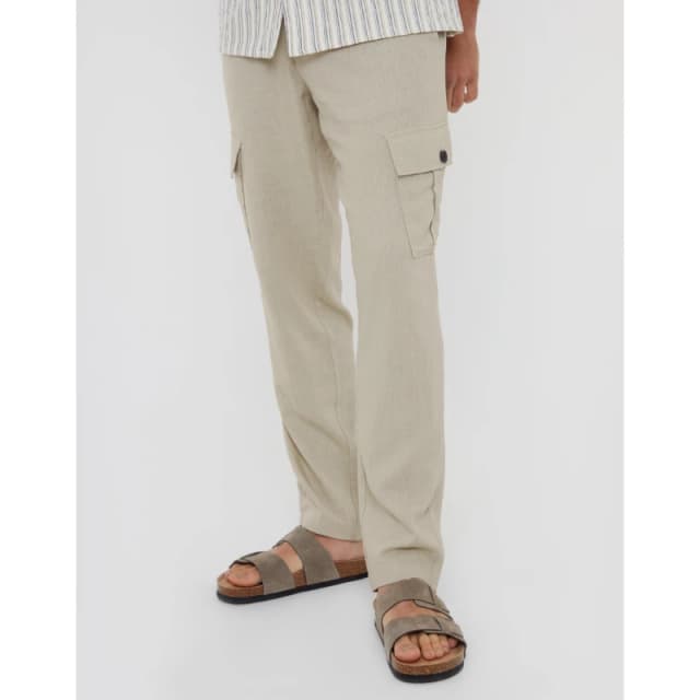 Threadbare Mens Linen Cargo Trousers Stone male 30W R
