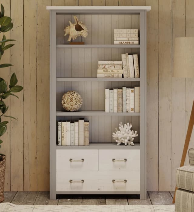Baumhaus Greystone - Large Open Bookcase with Drawers in Beige Beige Unisex