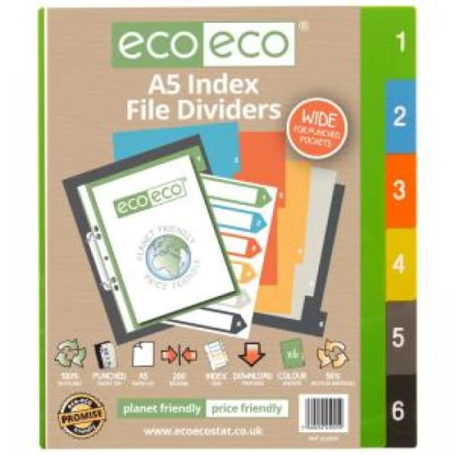 Eco Eco Multicolour 50% Recycled Wide Index Dividers A5 1-6 eco025-S