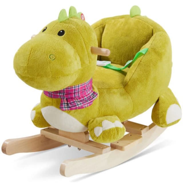 Tectake Rocking Horse Dinosaur - Wooden Rocking Horse With Plush Cover, From 12 Months - 50 Centimetre - Green