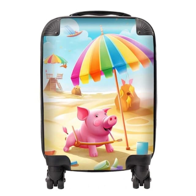 Warren Reed - Designer Pig On A Beach Holiday Suitcase in Yellow Size: Large Yellow Unisex Large