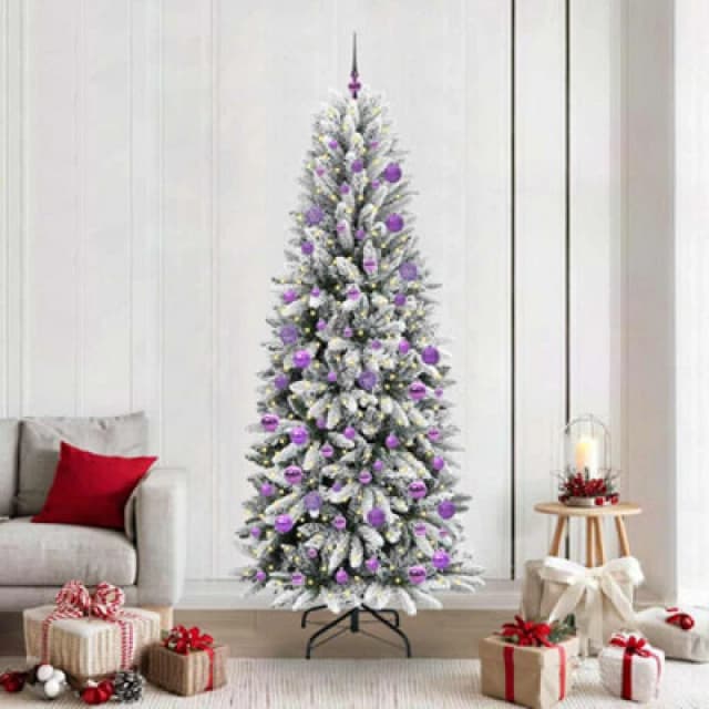 vidaXL Artificial Christmas Tree with 300 LEDs, Lilac Balls White 78 x 78 x 210 cm, White 3396063