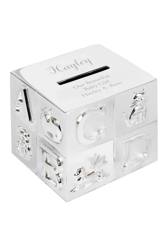Personalised Memento Company Personalised ABC Money Box in Metallic Silver Metallic Silver Unisex