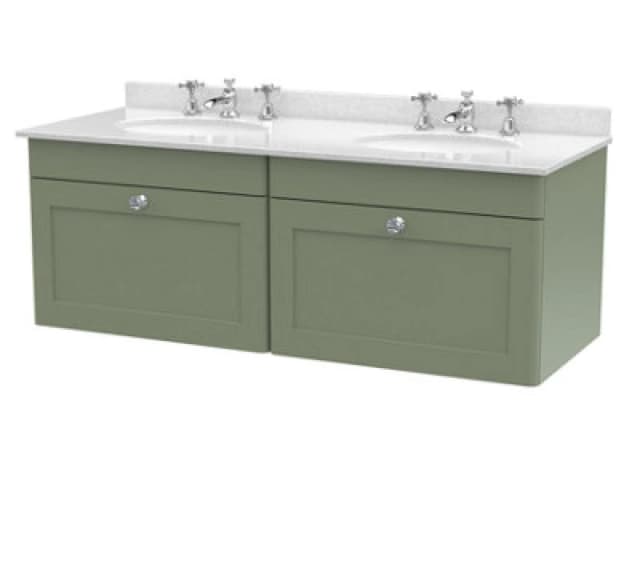 nuie 1200mm Wall Hung 2 Drawer Vanity & Marble Top - Satin Green CLC894WR6