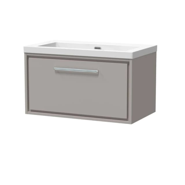 Balterley Modern Bathroom 1 Soft Close Drawer Wall Hung Vanity Unit Fireclay Basin, Pebble Grey, 800mm
