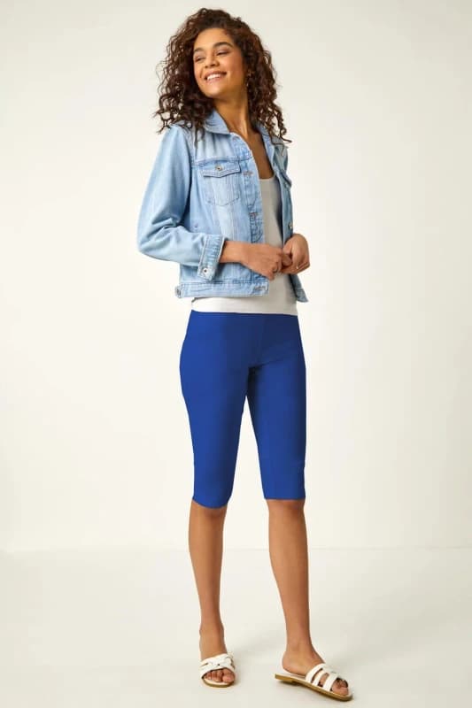 Roman Womens Knee Length Stretch Shorts in Royal Size: 10 Royal Female 10