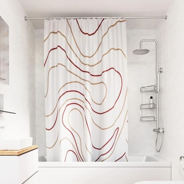 Croydex Croydex Shower Curtain with Pink Swirl Design - 100% Polyester with a Weighted Hem, Machine Washable and coated with Proseal for Water Repelle