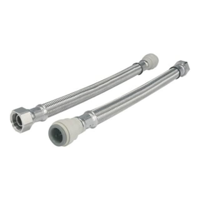 John Guest Braided Hose 150mm - 15mm X 1/2" TC (Pack Of 2) FLX43P Silver