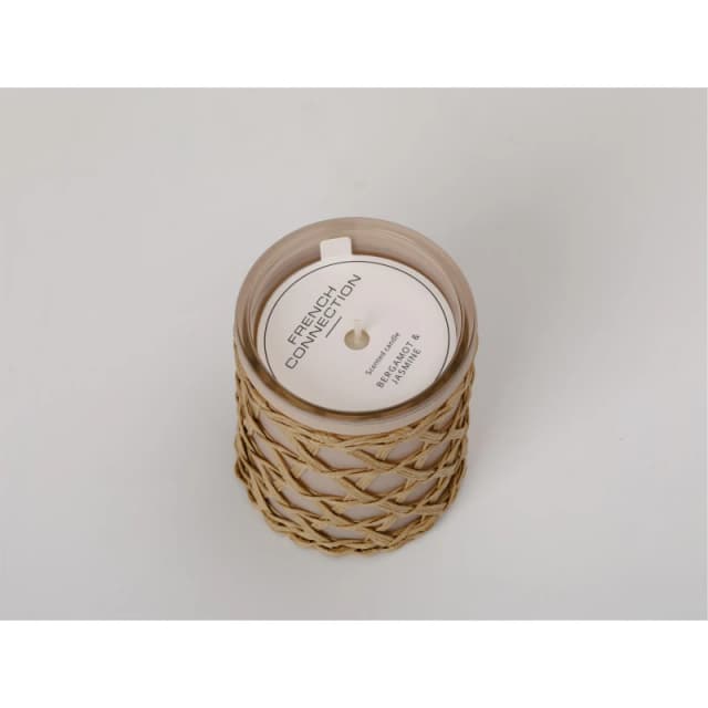 French Connection French Connection Scented Jar Candle Woven Rattan Bergamot & Jasmine Long-Lasting Luxury Home Fragrance Gift in Beige Size: Medium