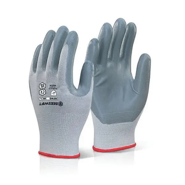Beeswift Beeswift Nitrile Foam Nylon Gloves Grey 07 NFNG07