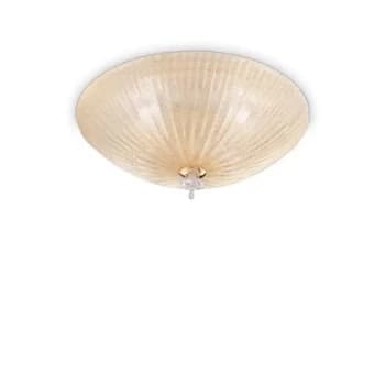 Shell 3 Light Indoor Flush Wall / Ceiling Light Gold with Amber Glass, E27