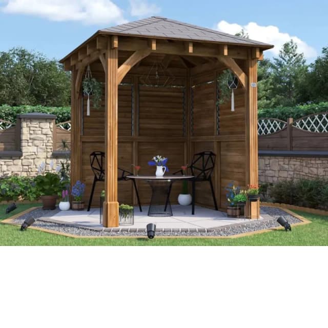 Dunster House Wooden Gazebo Kit Louvre Walled 2.5M X 2.5M Heavy Duty Garden Shelter Roof Shingles Leviathan