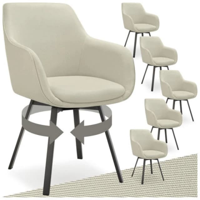 Tectake Set Of 6 Dining Chair Alicon - Swivel Armchair With Padding And Continuous Backrest - Greige