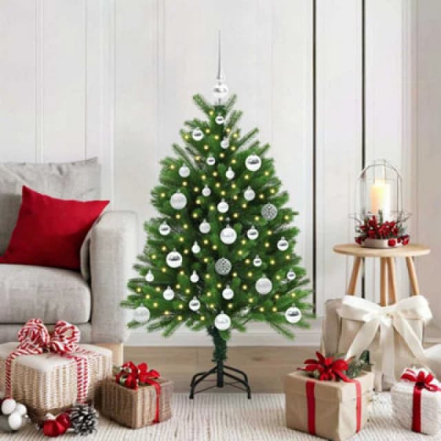 vidaXL Christmas Tree with 150 LEDs, Silver Balls with Stand Green 120cm PE, Green 3396314