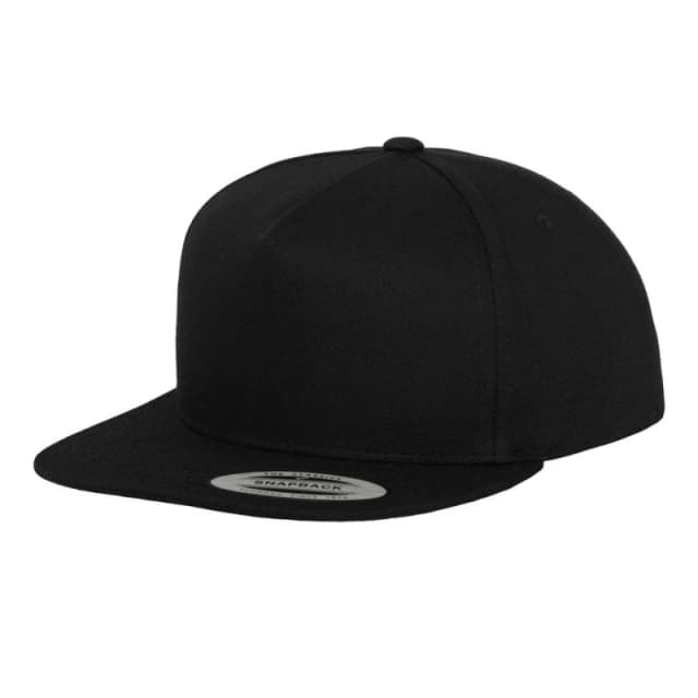 Flexfit Mens 5 Panel Cotton Twill Snapback Cap in Black Male One Size