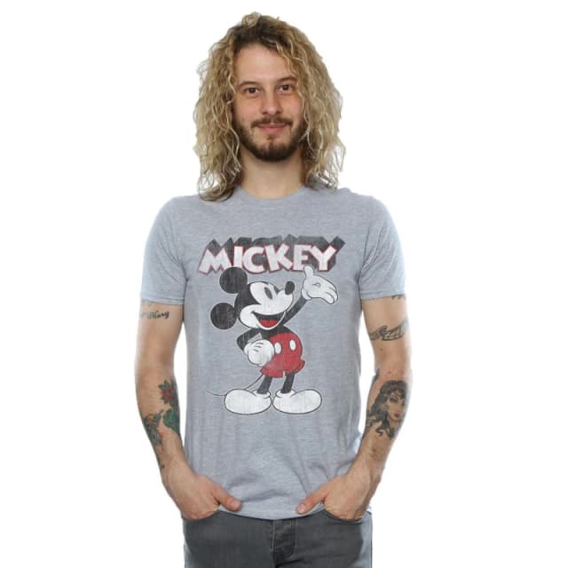 Disney Men Mickey Mouse Presents T-Shirt in Grey Size: Small Grey S Male 5057245610650