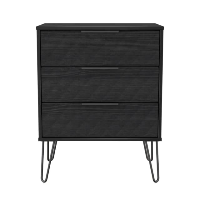 Anzio Matt Black Ash 3 Drawer Chest (H)737mm (W)575mm (D)395mm