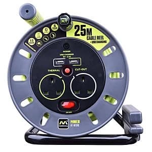 Masterplug Pro-XT 2 Socket USB Charging Cable Reel - 25m 13A