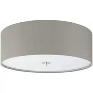 Loops - Flush Ceiling Light Colour Satin Nickel Shade Taupe Fabric Glass Bulb E27 3x60W