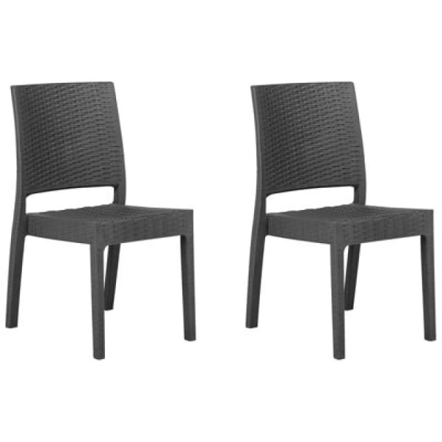 Beliani Set Of 2 Garden Chairs Fossano Synthetic Material Graphite Grey