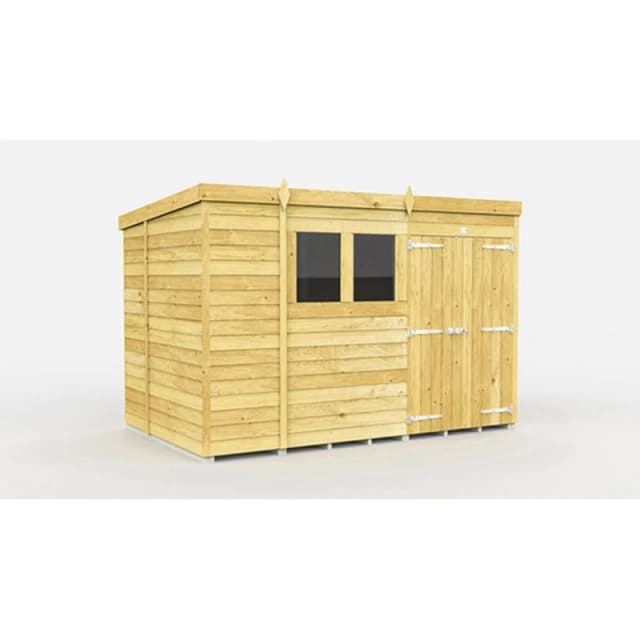 Buttercup Farm 10 x 6 Feet Pent Shed - Double Door W/ Windows - L178 x W302 x H201cm in Brown Brown Unisex