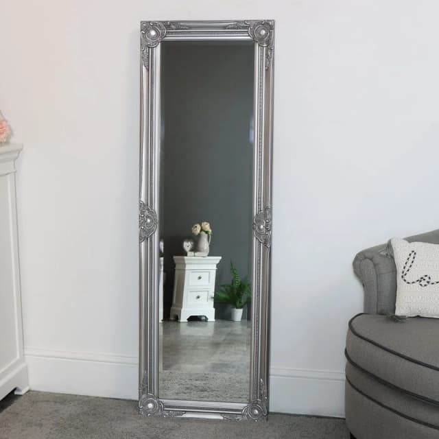 Melody Maison Tall Silver Mirror With Bevelled Glass 47cm X 142cm Metallic Silver