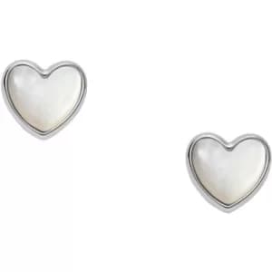 Ladies Fossil Silver Plated Heart Stud Earrings