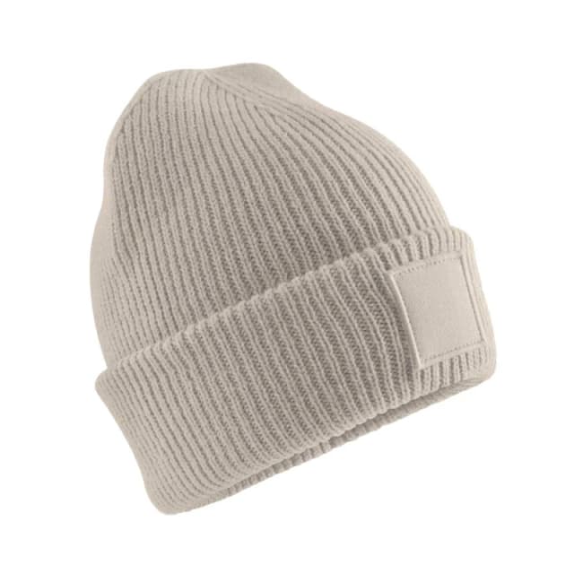 Beechfield Tonal Patch Cuffed Beanie in Natural Natural Unisex One Size