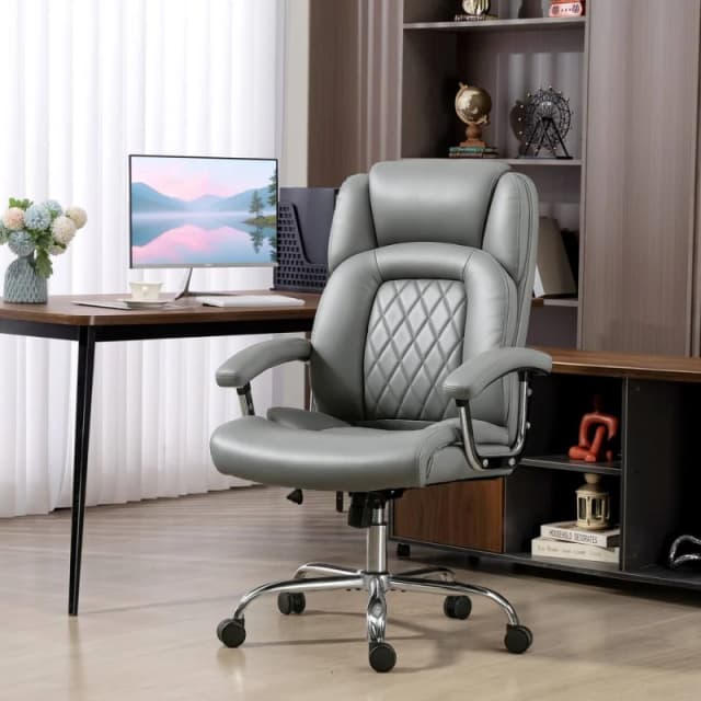 HOMCOM Office Chair 180kg, High Back Desk Chair with Spring Cushion, Grey Grey Unisex