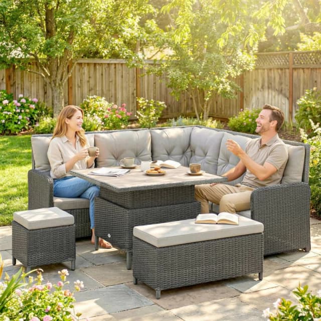 OUTSUNNY 6 PCs Rattan Garden Furniture Sectional Corner Sofa, Dark Grey Dark Grey Unisex