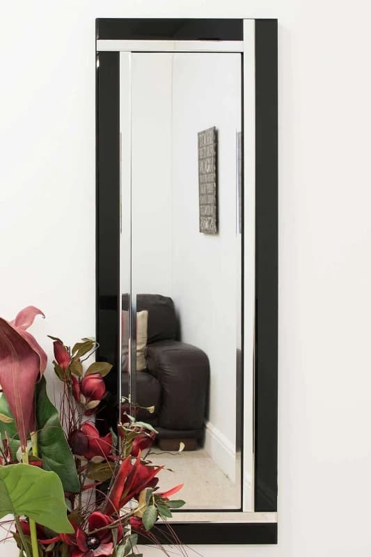 MirrorOutlet Aston Black All Glass Wall Mirror 120 x 40 CM Size: 1 Pack Black Unisex 1 Pack