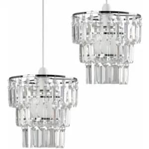 2 x 3 Tier Ceiling Pendant Light Shades With Clear Acrylic Jewel Droplets
