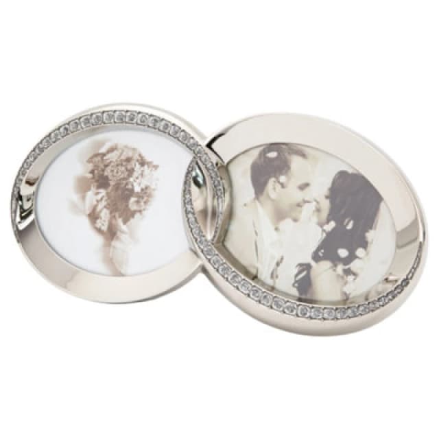 Happy Homewares Double Heart Silver Picture Frame With Square Etched Diamante Crystals