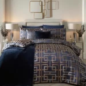 Soiree Bardon Jacquard Geometric Metallic Yarn Duvet Cover Set, Navy, Double
