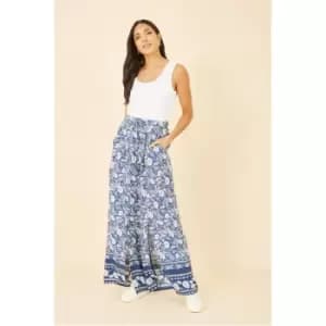 Yumi Blue Floral Border Relaxed Fit Trousers - Blue