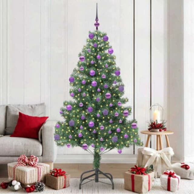 vidaXL Christmas Tree with 300 LEDs, Lilac Balls with Stand Green 210cm PVC, Green 3396395