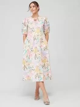 Barbour Delphinium Botanical Print Poplin Smock Midi Dress - Multi, Size 12, Women