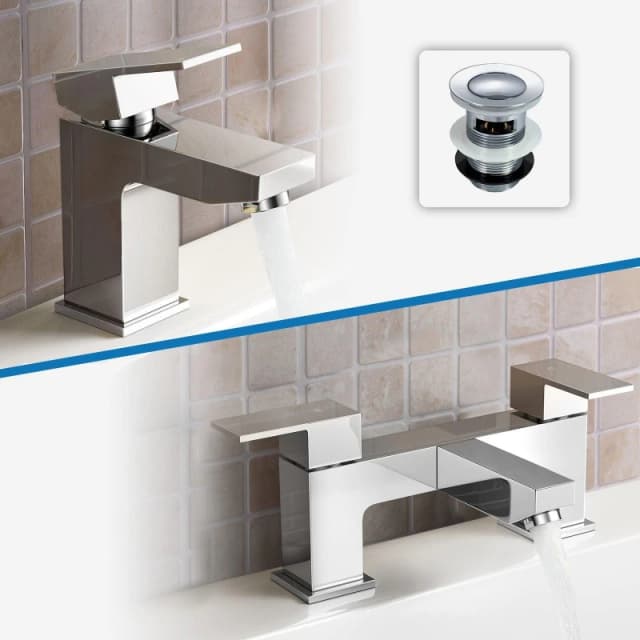 Nes Home Raldo Basin & Bath Filler Mixer Tap with Waste Chrome Silver unisex