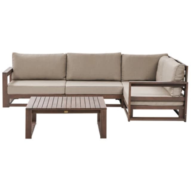 Beliani Garden Corner Sofa With Table 4 Seater Timor Left Hand Modular Certified Acacia Wood Dark Brown
