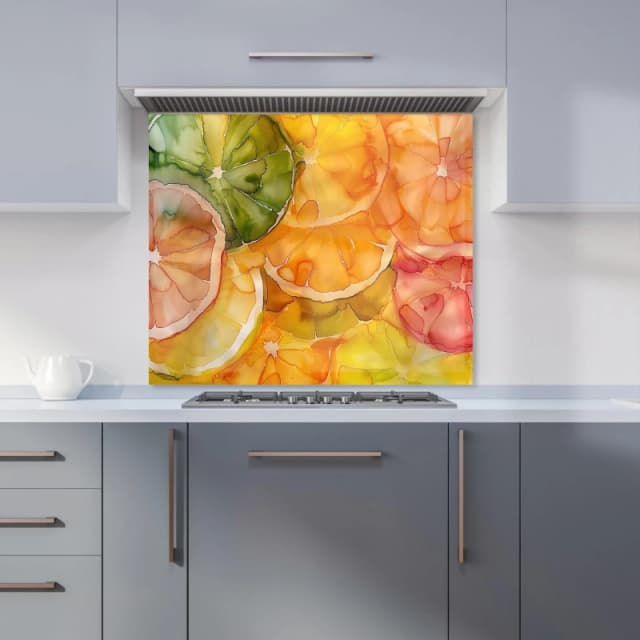 Warren Reed - Designer Citrus Swirl: Vibrant & Abstract Kitchen Splashback in White Size: 600mm x 750mm White Unisex 600mm x 750mm
