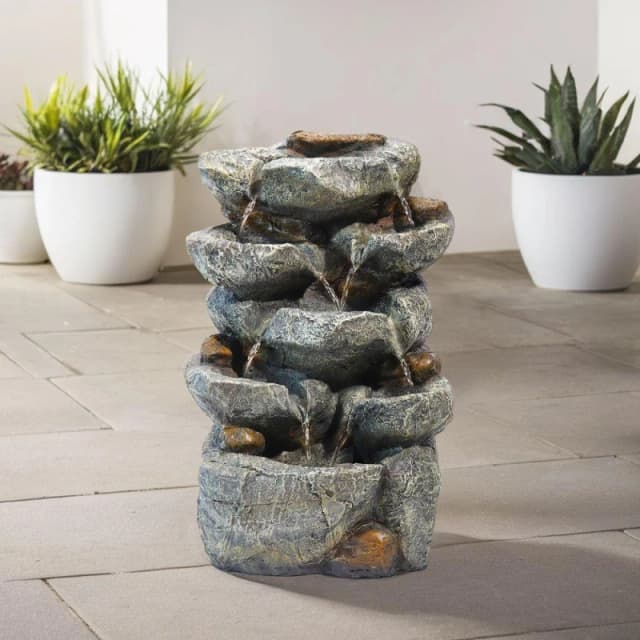 Breeins Outdoor Fountain Waterfall Solar Powered Black unisex One size